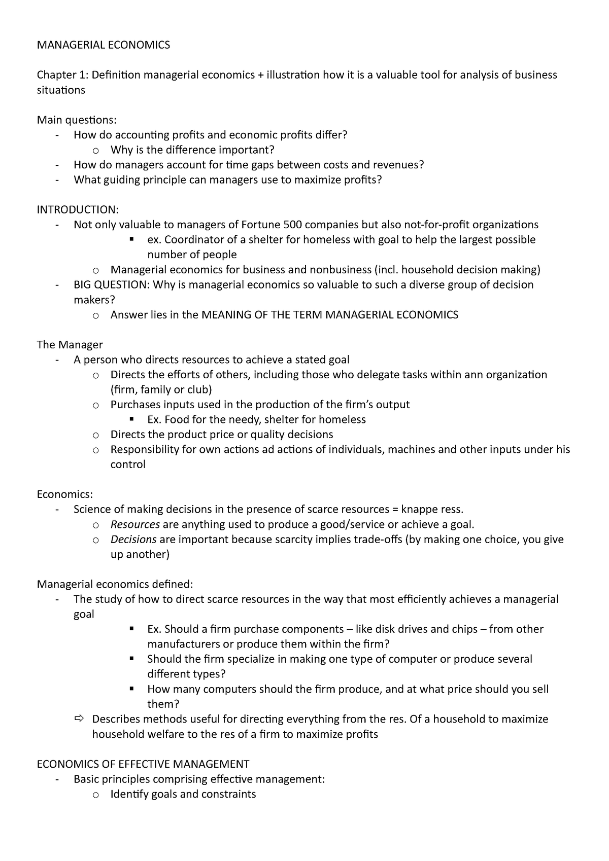 Managerial Economics - MANAGERIAL ECONOMICS Chapter 1: Defini9on ...