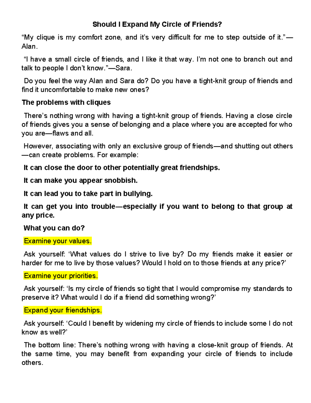 Should I Expand My Circle of Friends - ”— Alan. “I have a small circle ...