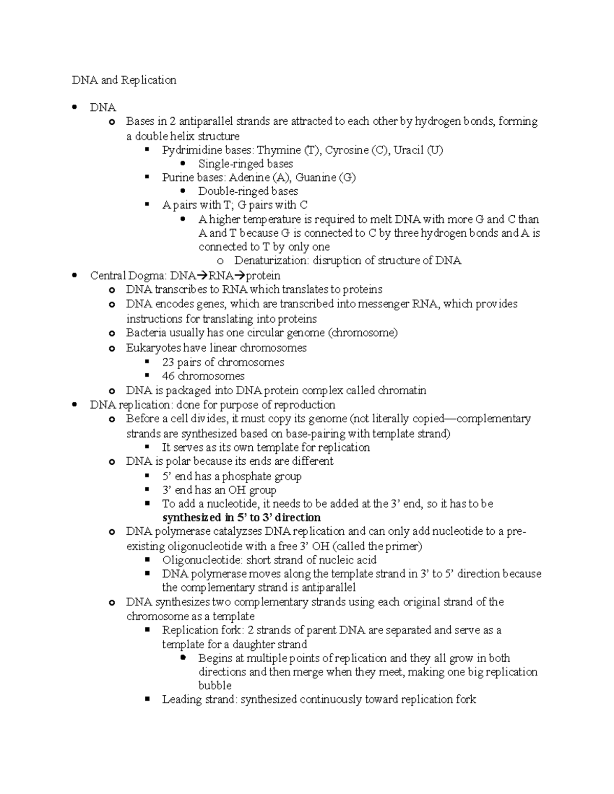 DNA and Replication - Studocu