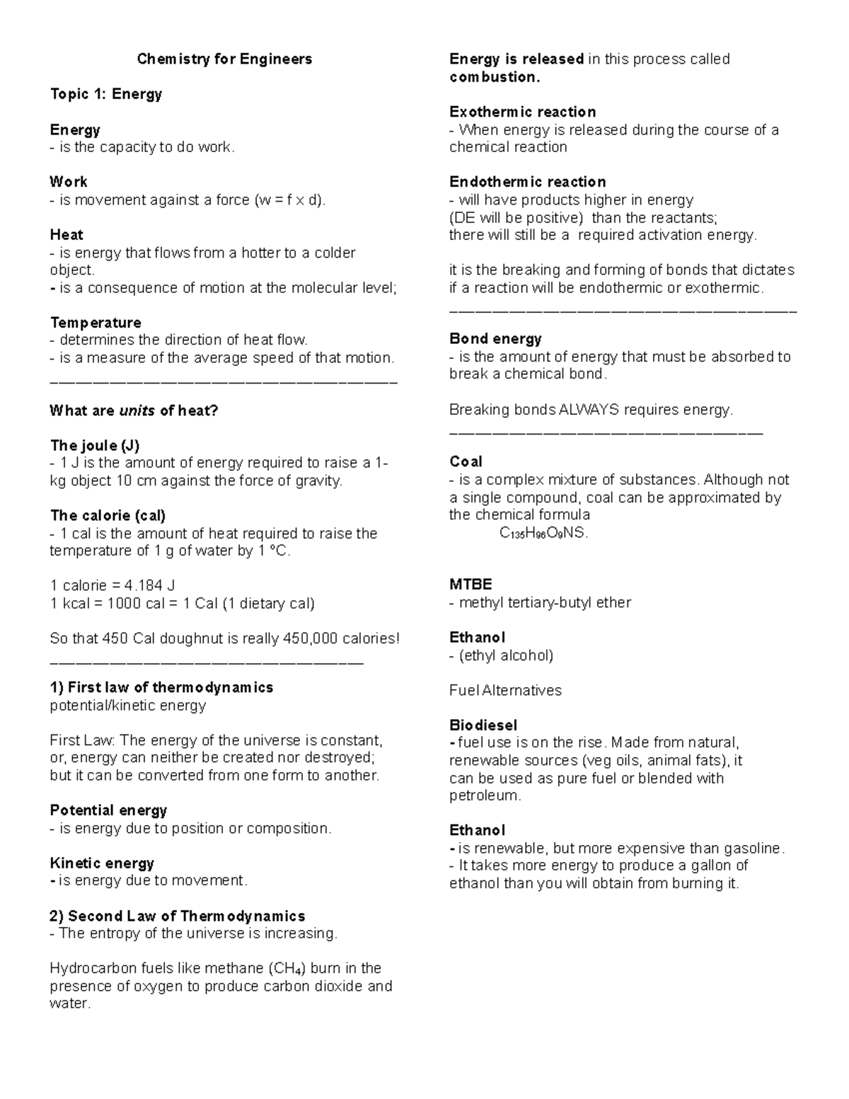 Lecture Notes - Chemistry [ Energy] - Chemistry For Engineers Topic 1 ...