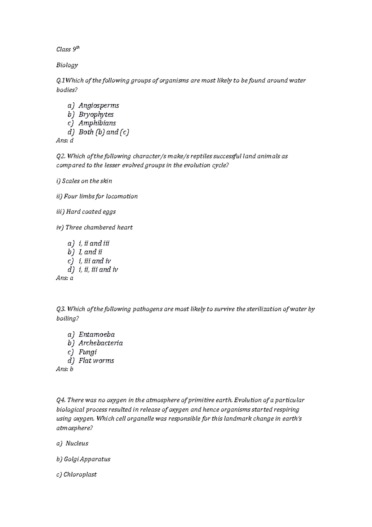 Class 9th MCQs Bio - SCIENCE - Class 9th Biology Q of the following ...