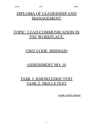 Assessment Task 1 - Answers - Assessment Task 1: Knowledge Test Q1 ...