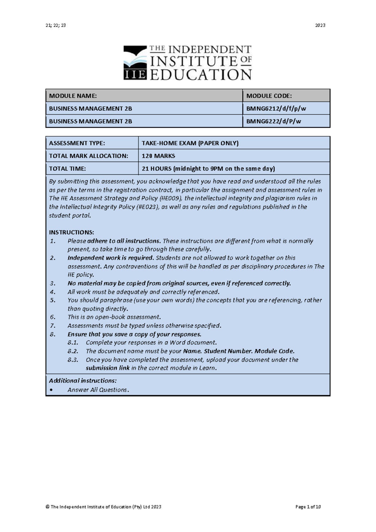 BMNG6222Ea THE - Practical study material - MODULE NAME: MODULE CODE ...