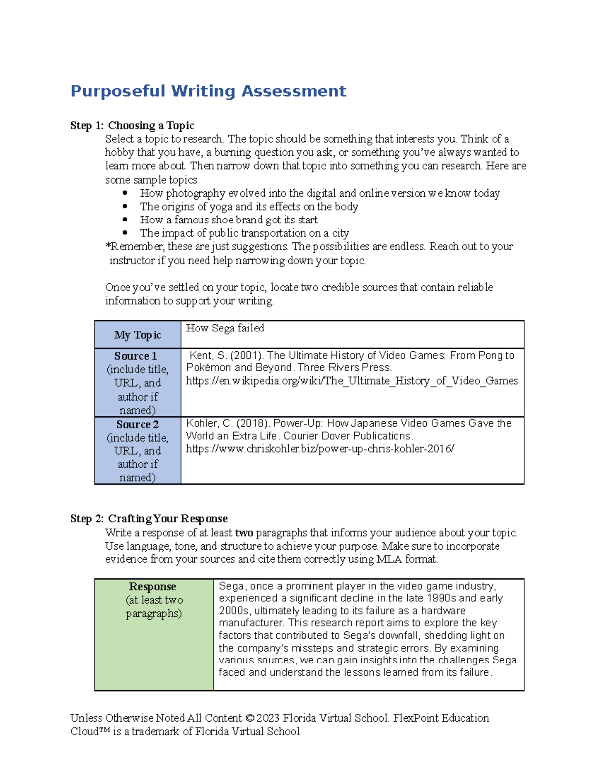 01 03 purposeful writing Purposeful Writing Assessment Step 1