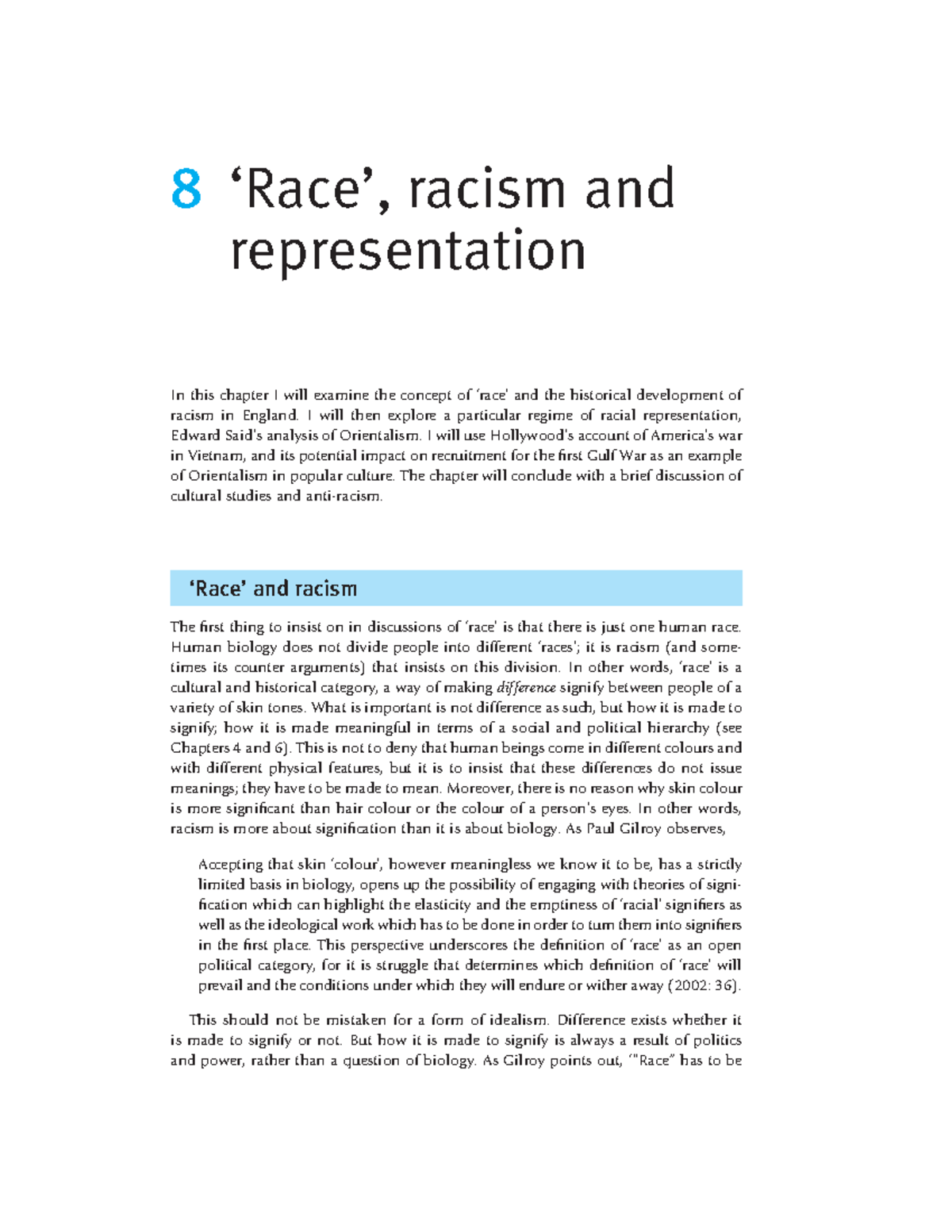 Racism & Representation - 8 ‘Race’, racism and representation In this ...