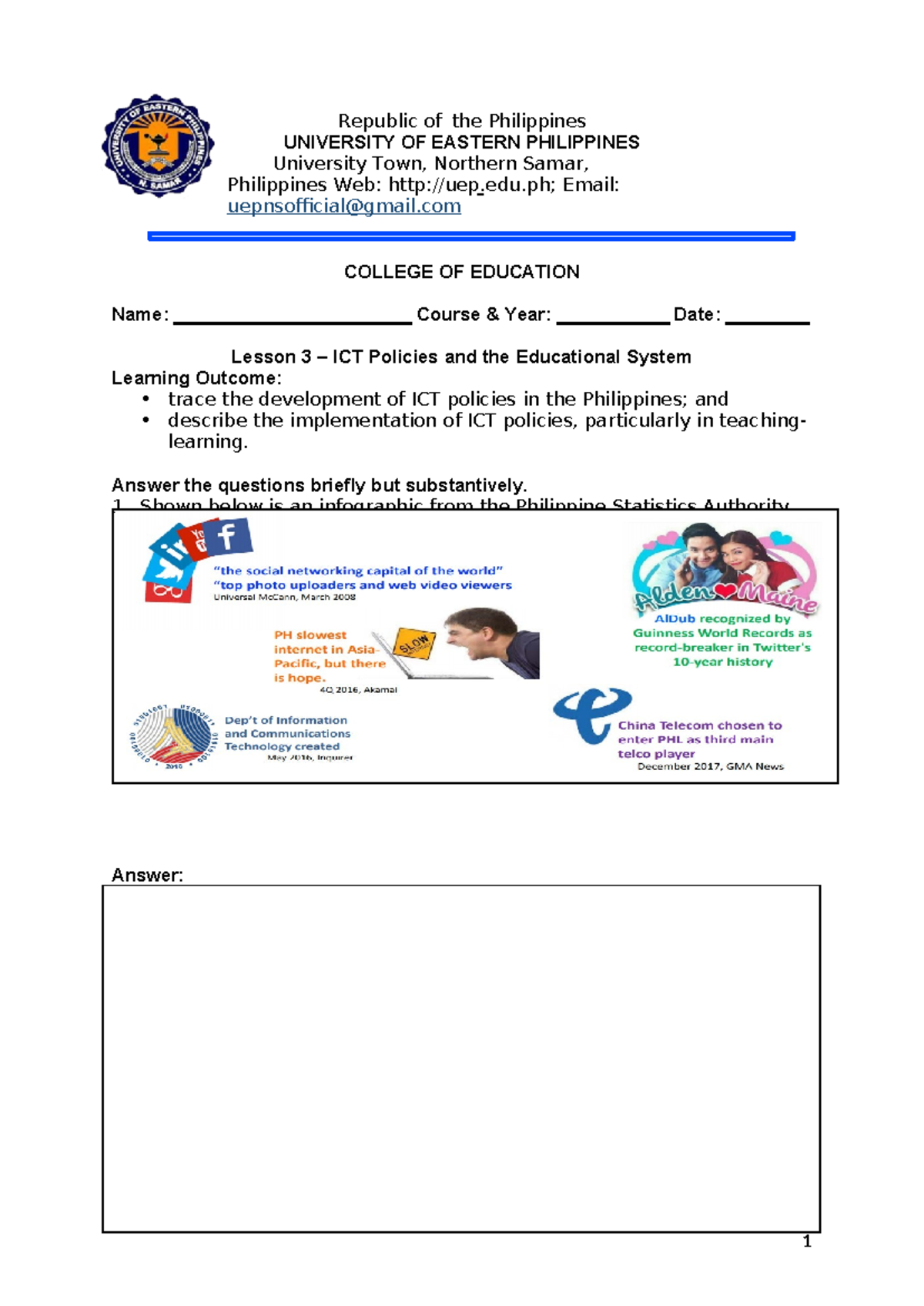 Exercise-Lesson-3 - Technology for teaching and learning 1. - Republic ...