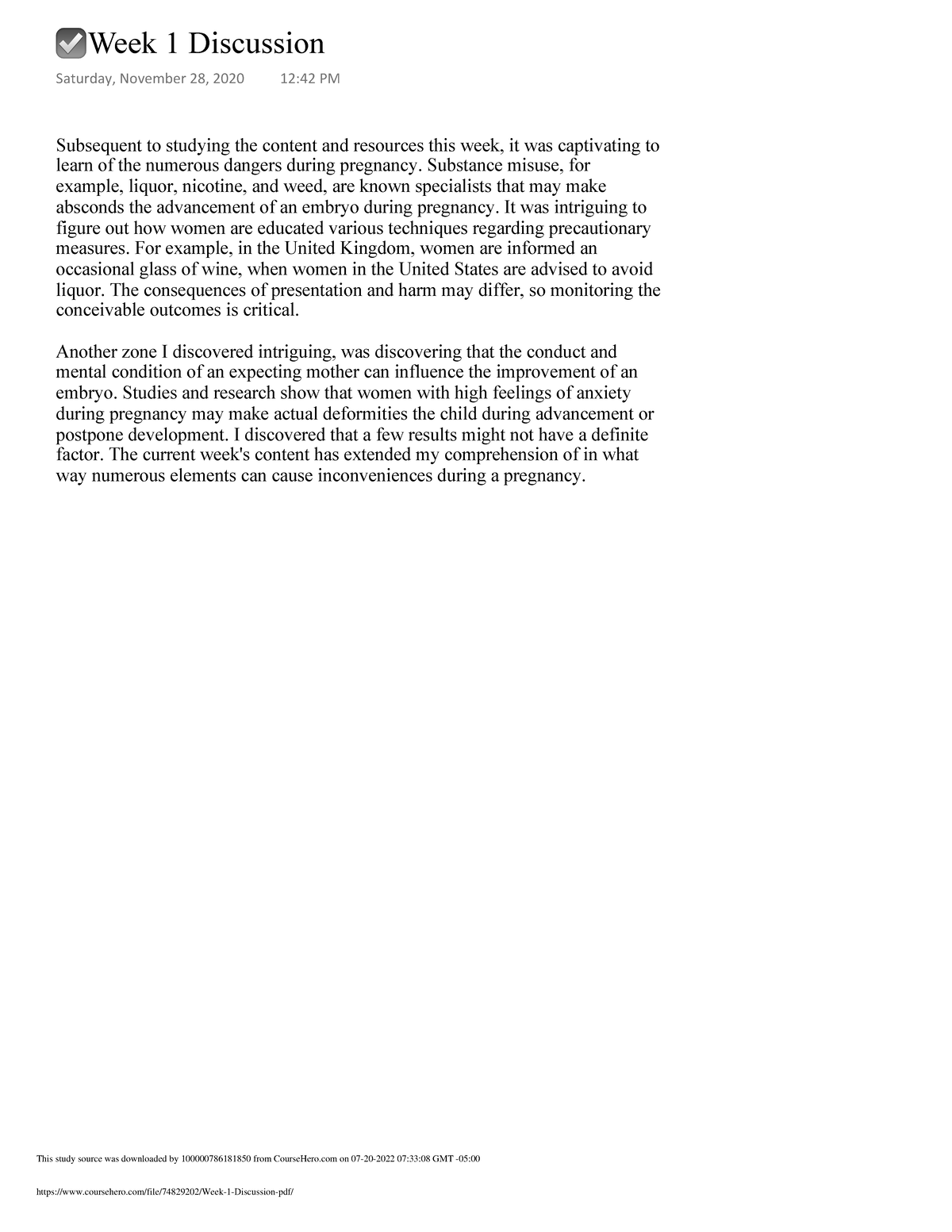 Week 1 Discussion .pdf 4 - Subsequent to studying the content and ...