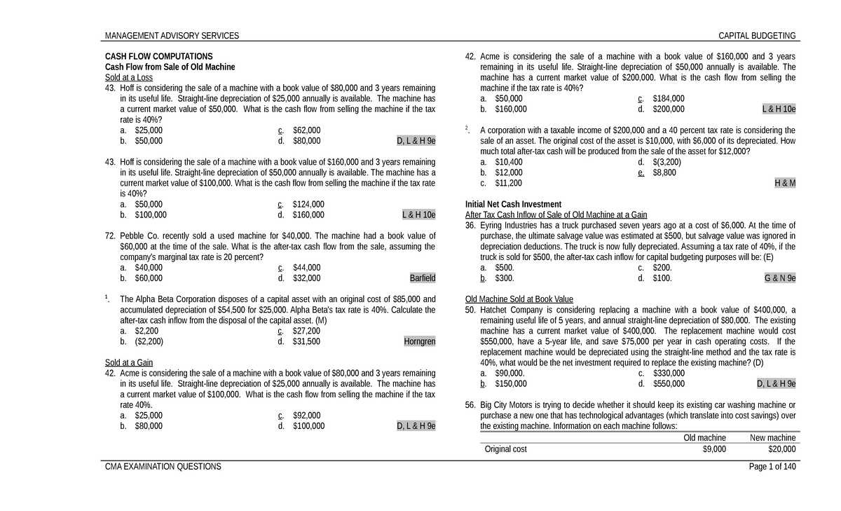 Dlscrib - Assignment - CASH FLOW COMPUTATIONS Cash Flow from Sale of ...