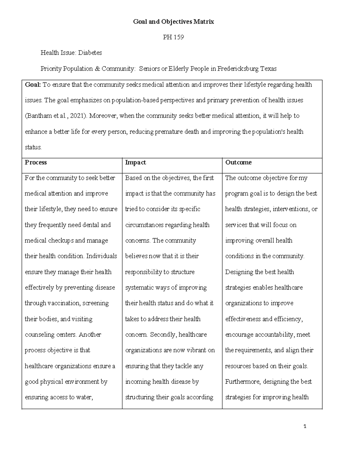 PC Draft Goals and Objectives Matrix - Goal and Objectives Matrix PH ...