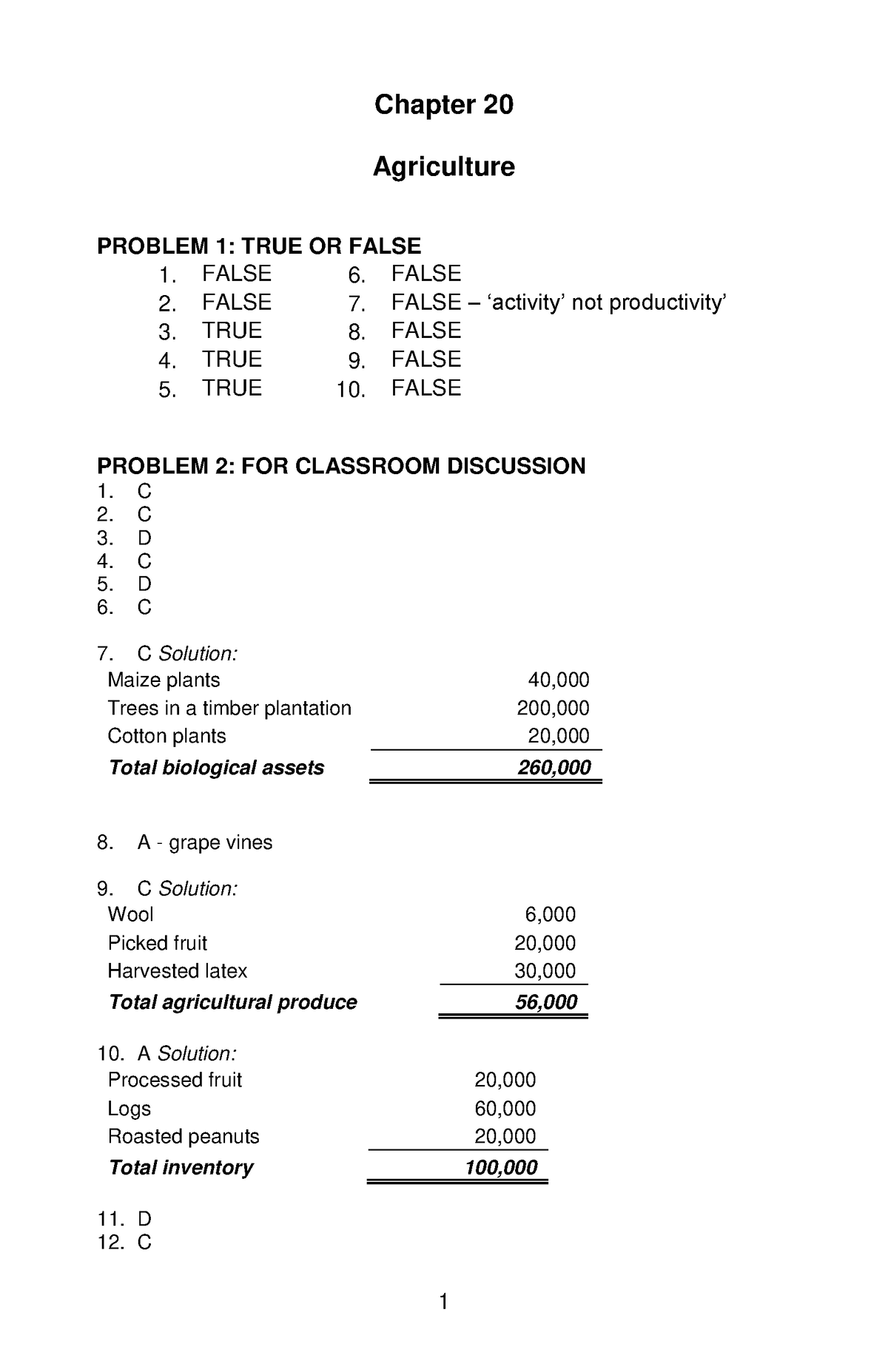 LM - Agriculture - Accounting - Chapter 20 Agriculture PROBLEM 1: TRUE ...