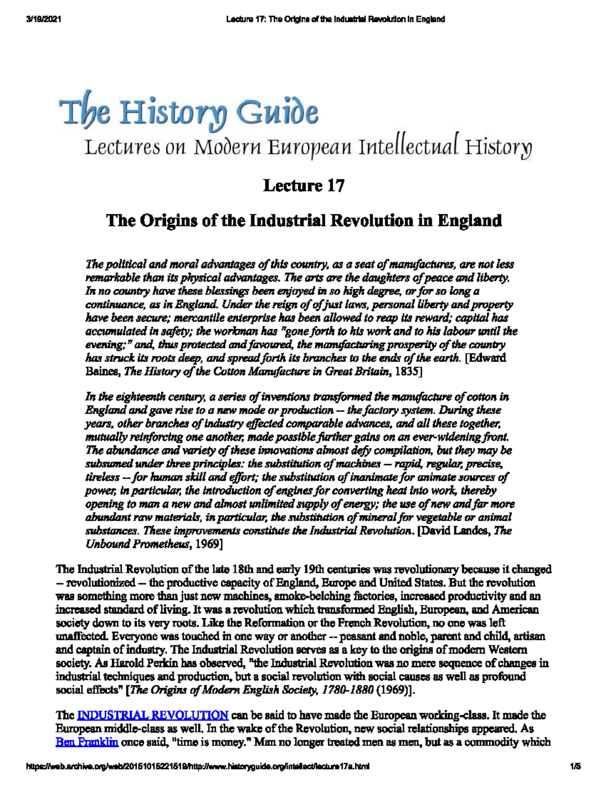 Origins of Industrial Revolution - Ba Honours History - Studocu