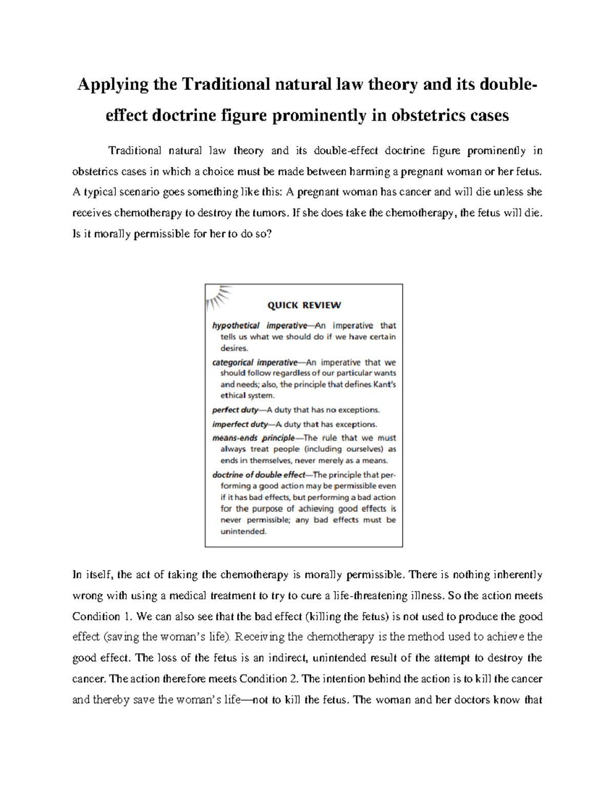 Applying the Traditional natural law theory and its doubleeffect