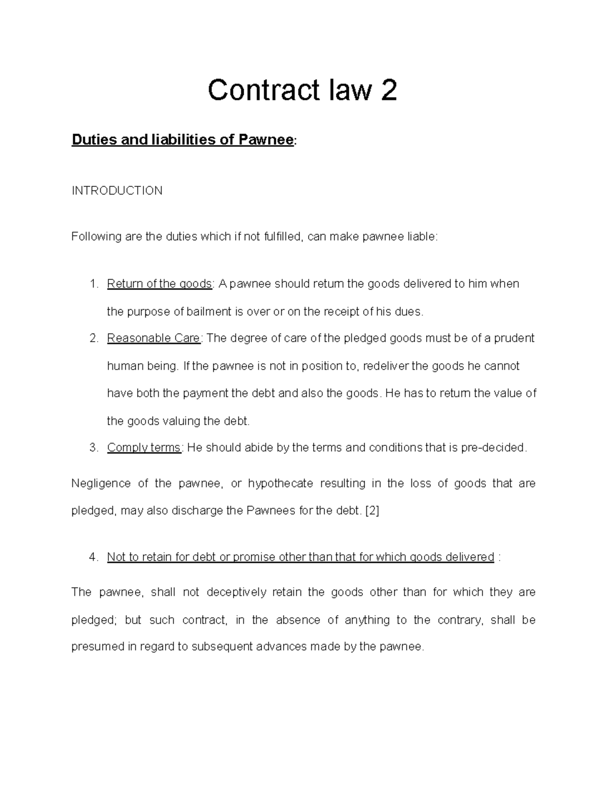 Contract law 2 assignment Contract law 2 Duties and liabilities of