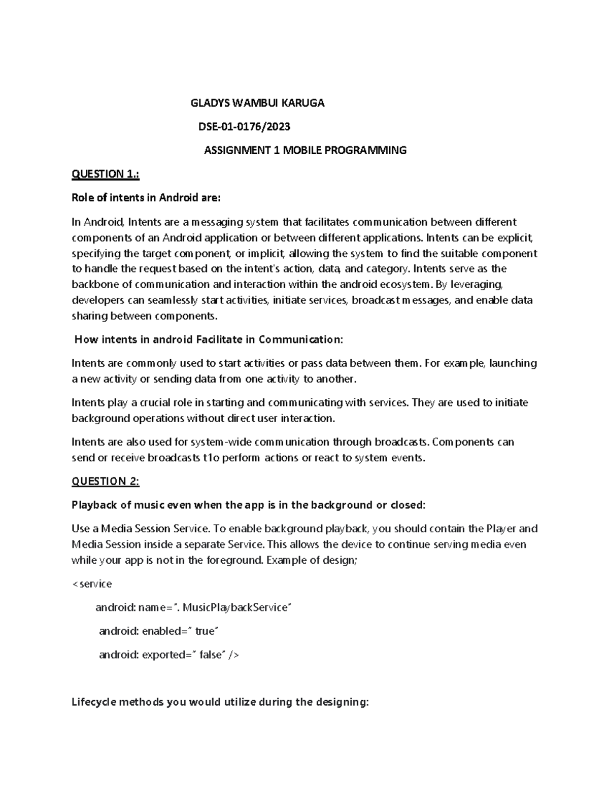 Mobile programming assignment 1 - GLADYS WAMBUI KARUGA DSE- 01 - 0176 ...