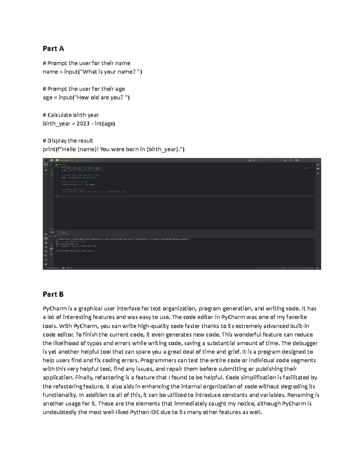 2-3 Assignment Py Charm Introduction - Part A # Prompt The User For ...