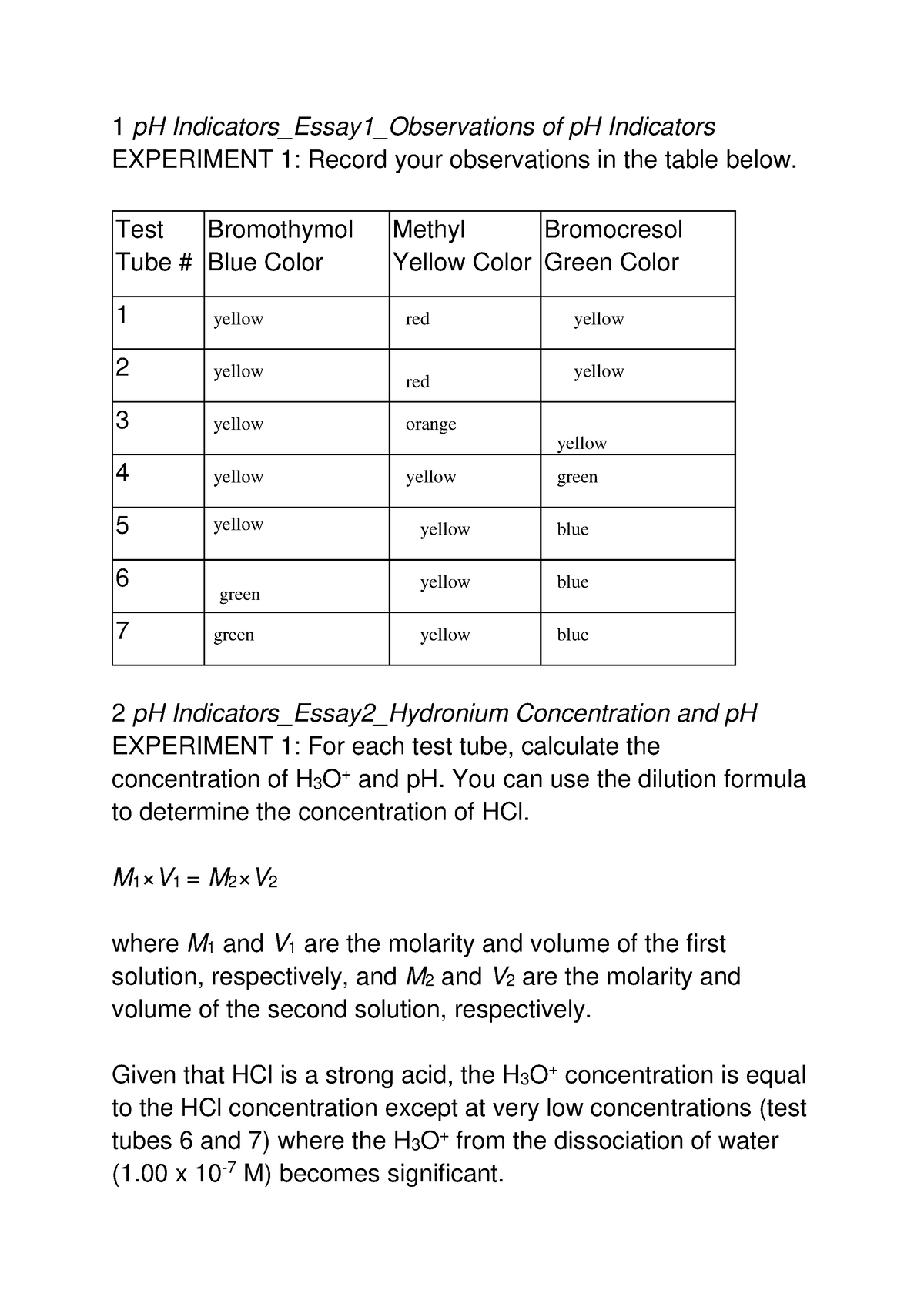 experiment 1 record your observations in the table