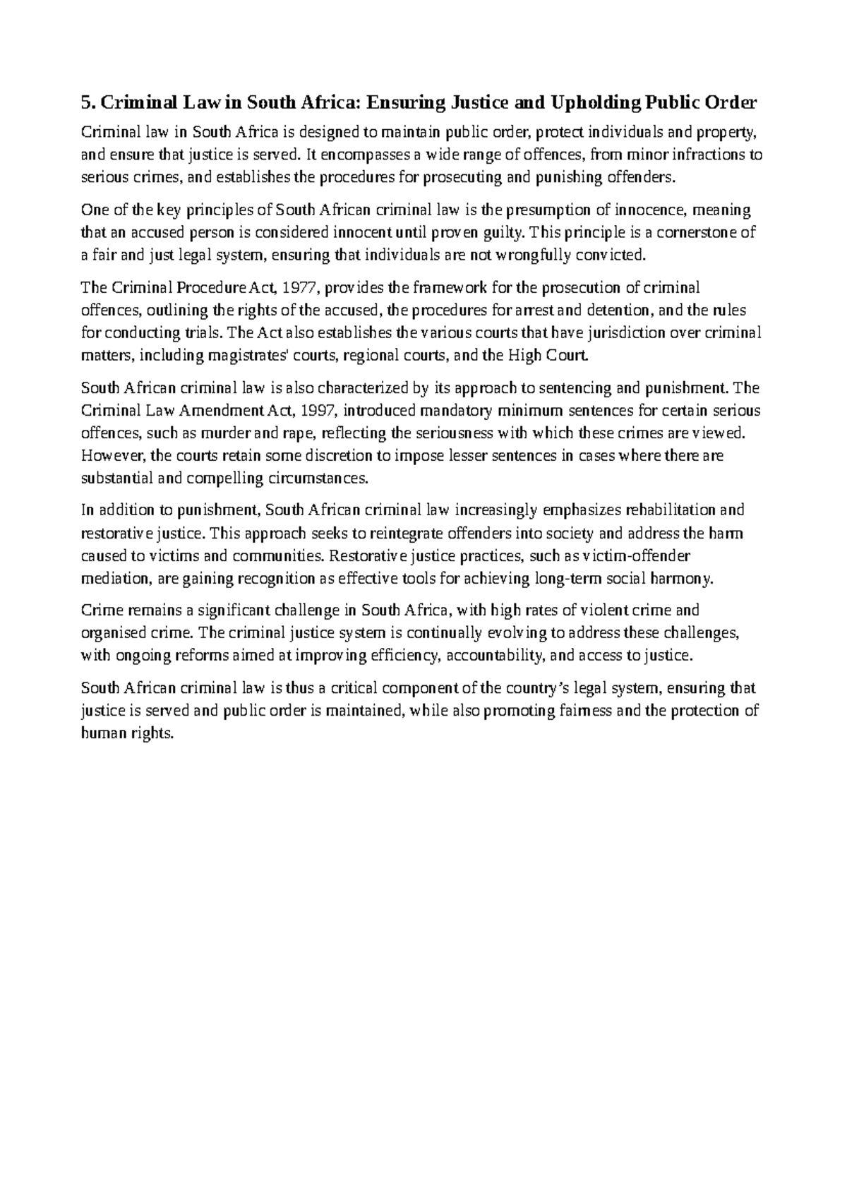 5. Criminal Law in South Africa Ensuring Justice and Upholding Public