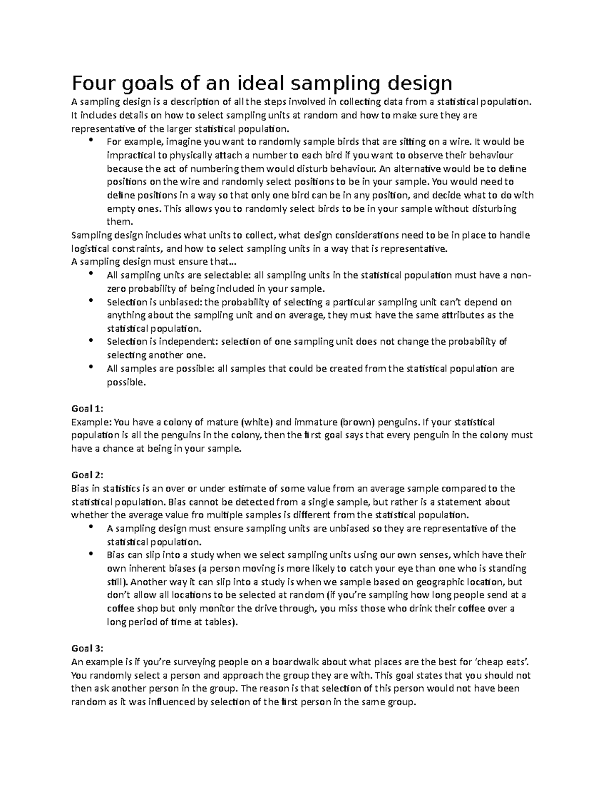 STAM200 Module 3 - Notes - Four goals of an ideal sampling design A ...