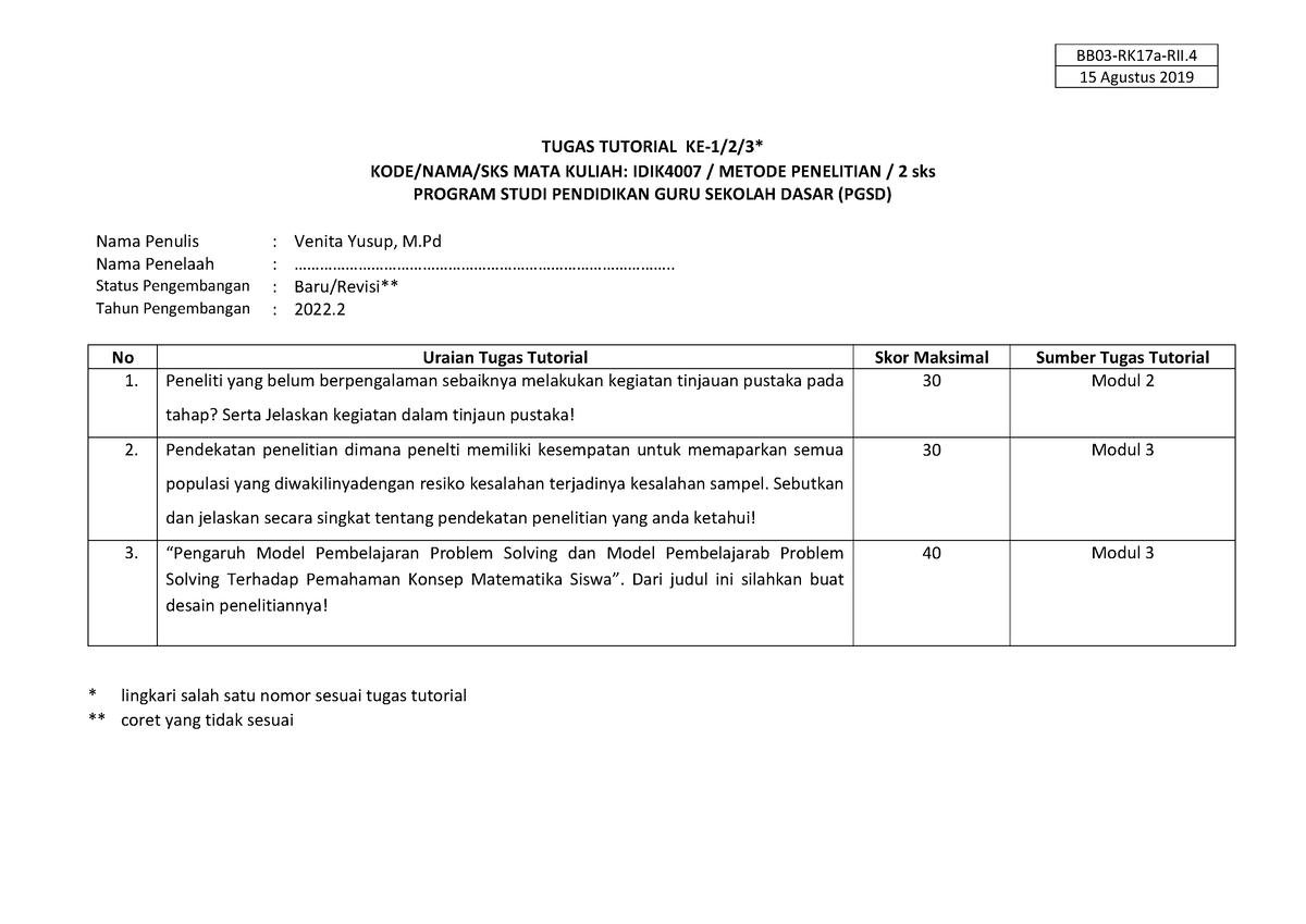 Tugas Tutorial KE 2 Metlid - BB03-RK17a-RII. 15 Agustus 2019 TUGAS ...