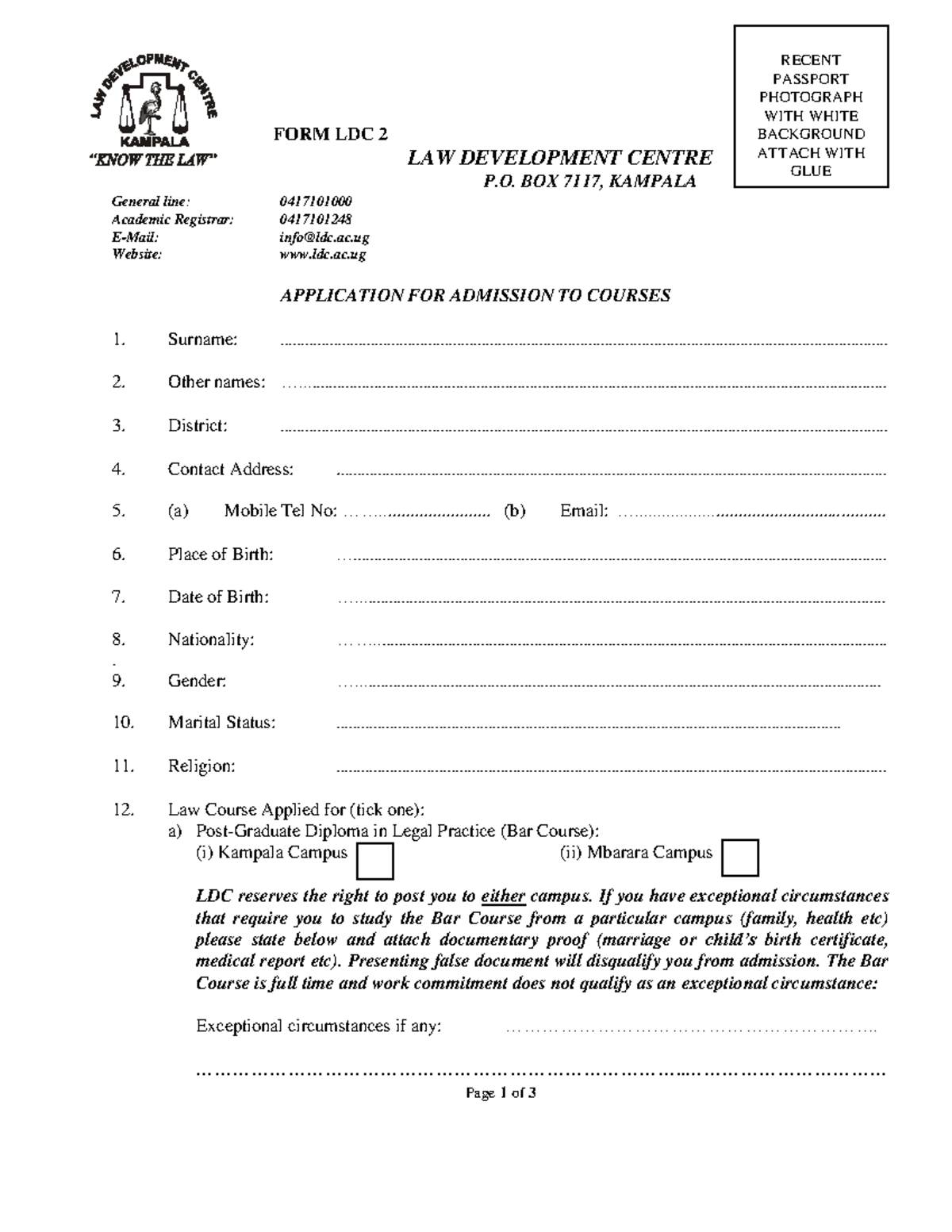 Revised LDC Application Form - Copy - Page 1 of 3 FORM LDC 2 LAW ...