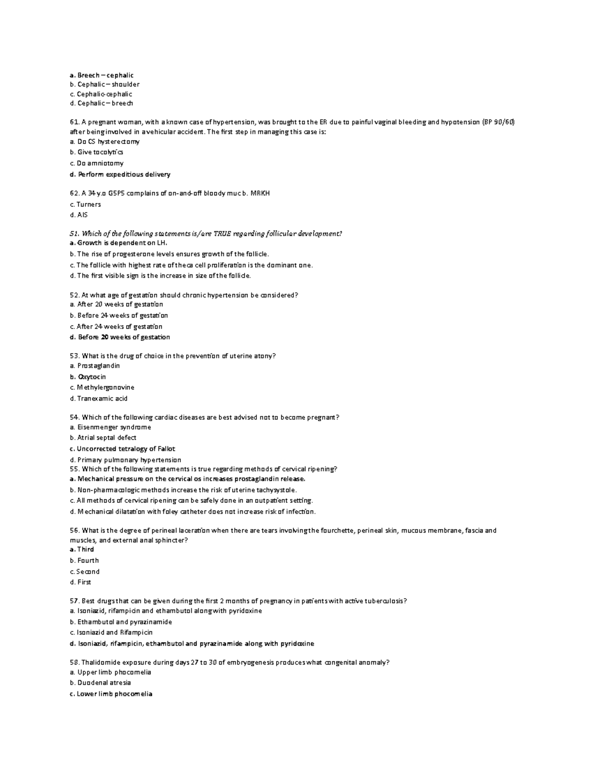 Corpus biohem medical exam part 4 - a. Breech – cephalic b. Cephalic ...