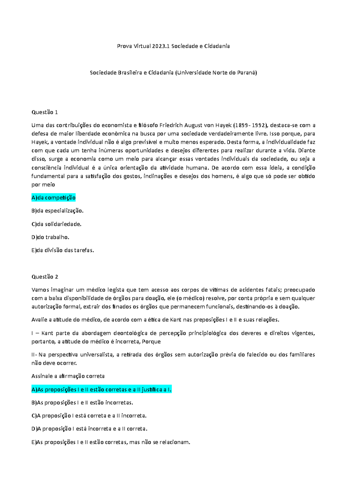 Gabarito Da Prova Sociedade Brasileira E Cidadania Anhanguera 2023