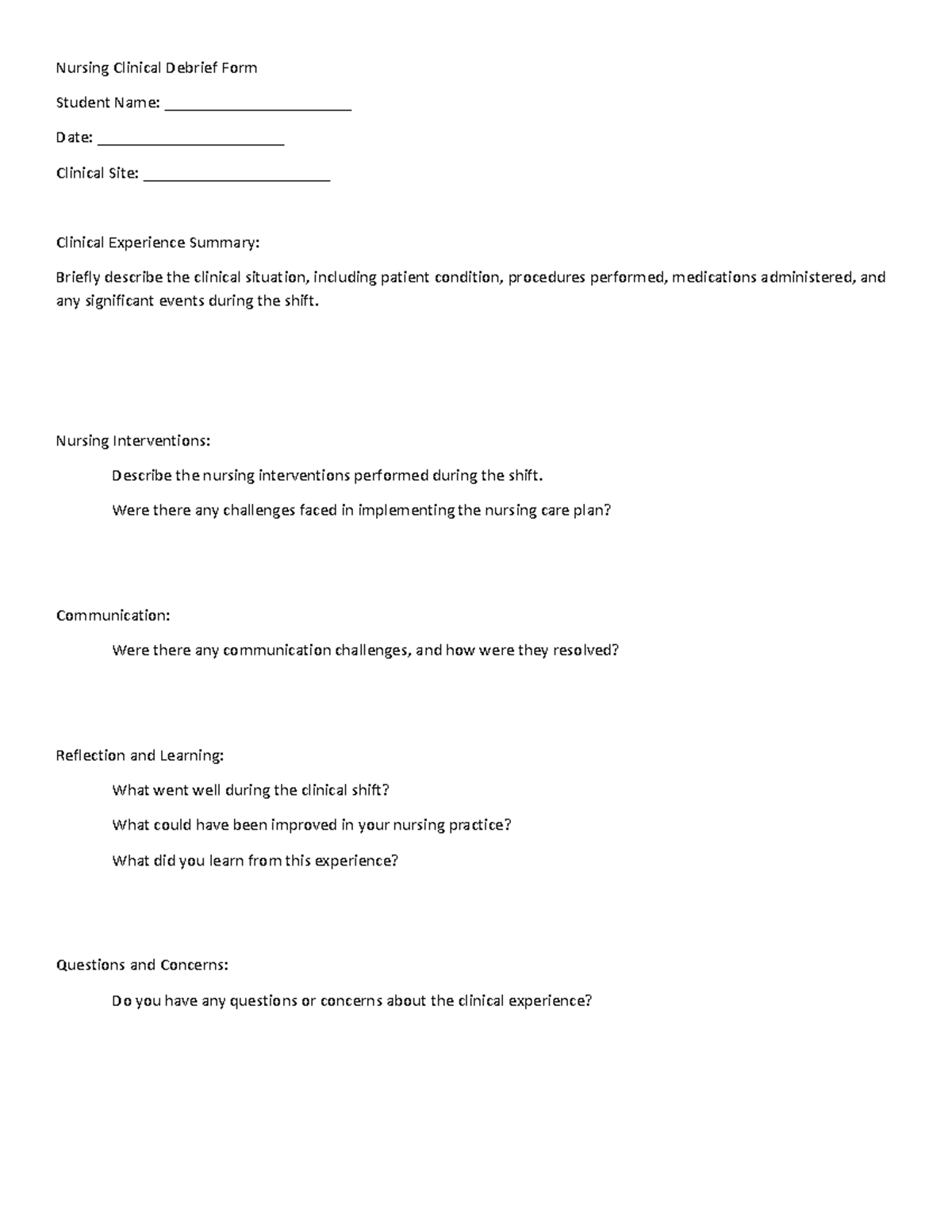 Nursing Clinical Debrief Form-2 - Nursing Clinical Debrief Form Student ...