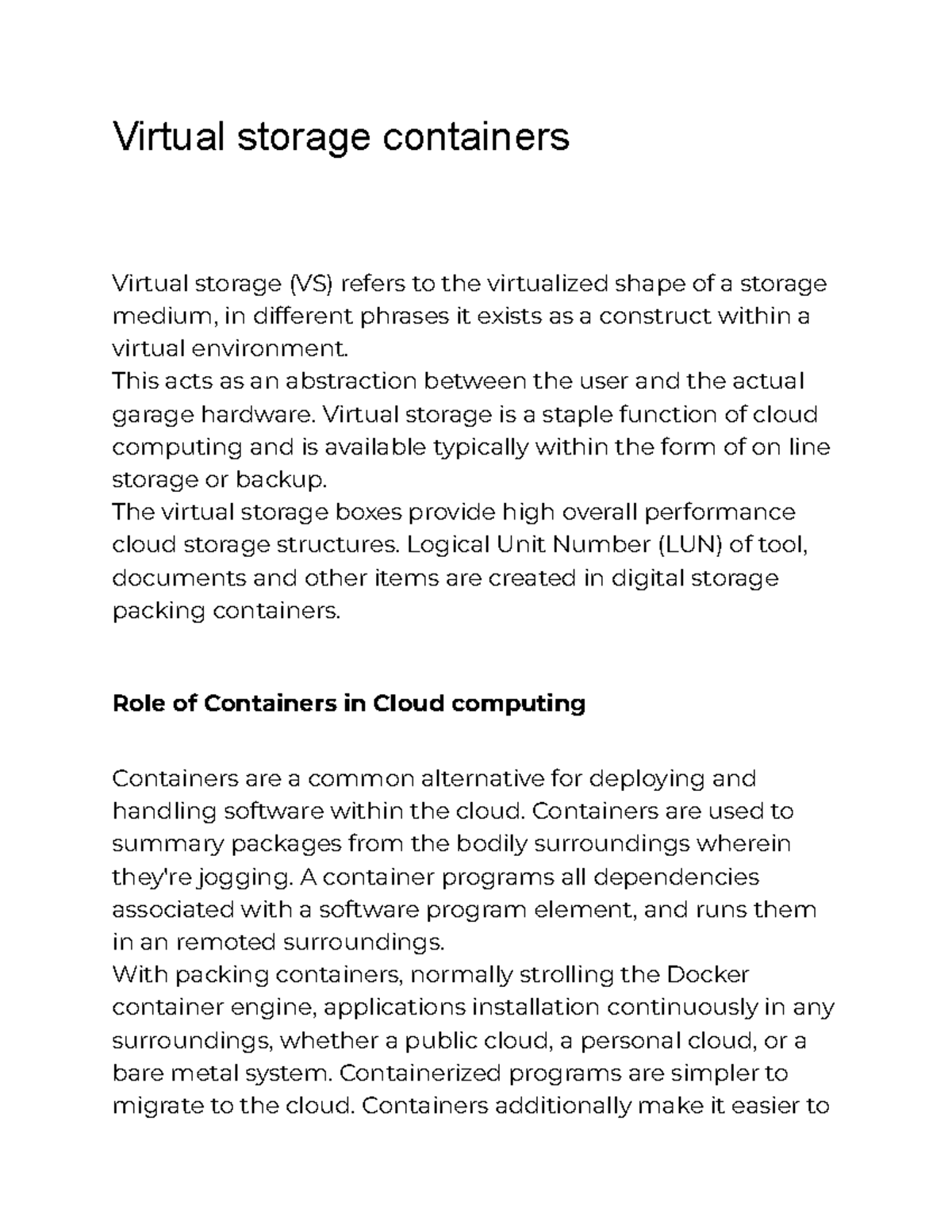 Virtual storage containers Virtual storage containers Virtual storage