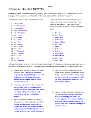 Culinary Arts Sample Assessment Questions - Culinary Arts Sample ...