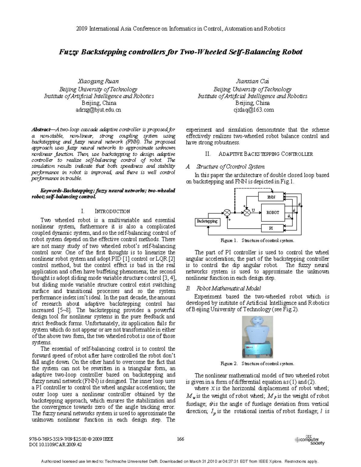 Fuzzy Backstepping Controllers for Two-Wheeled Self-Balancing Robot ...