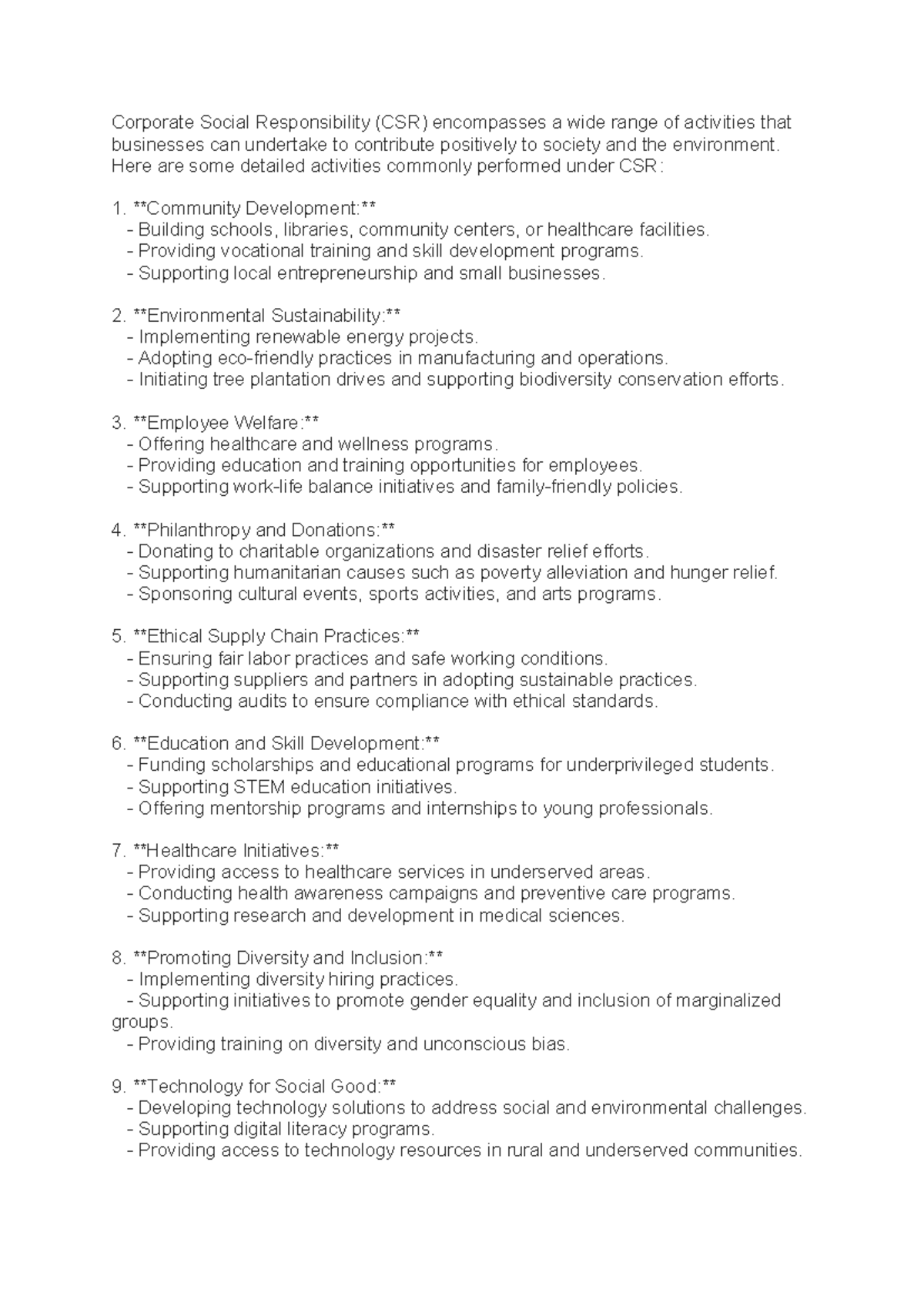 Corporate Social Responsibility - Here are some detailed activities ...