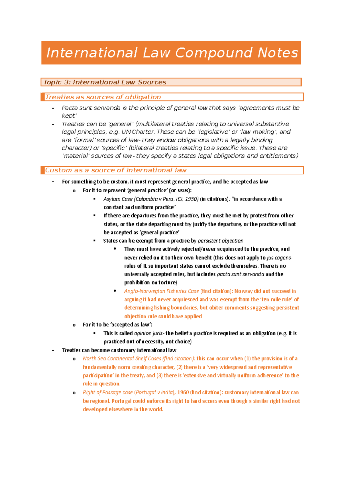 Notes - International Law Compound Notes Topic 3: International Law ...