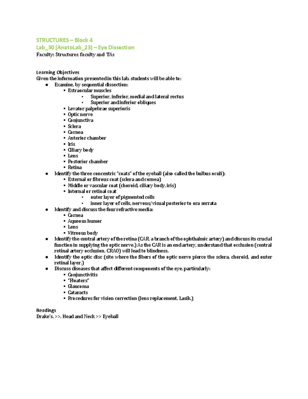 Lab 30A23 Eye Dissection guide and how to STRUCTURES Block 4 Lab