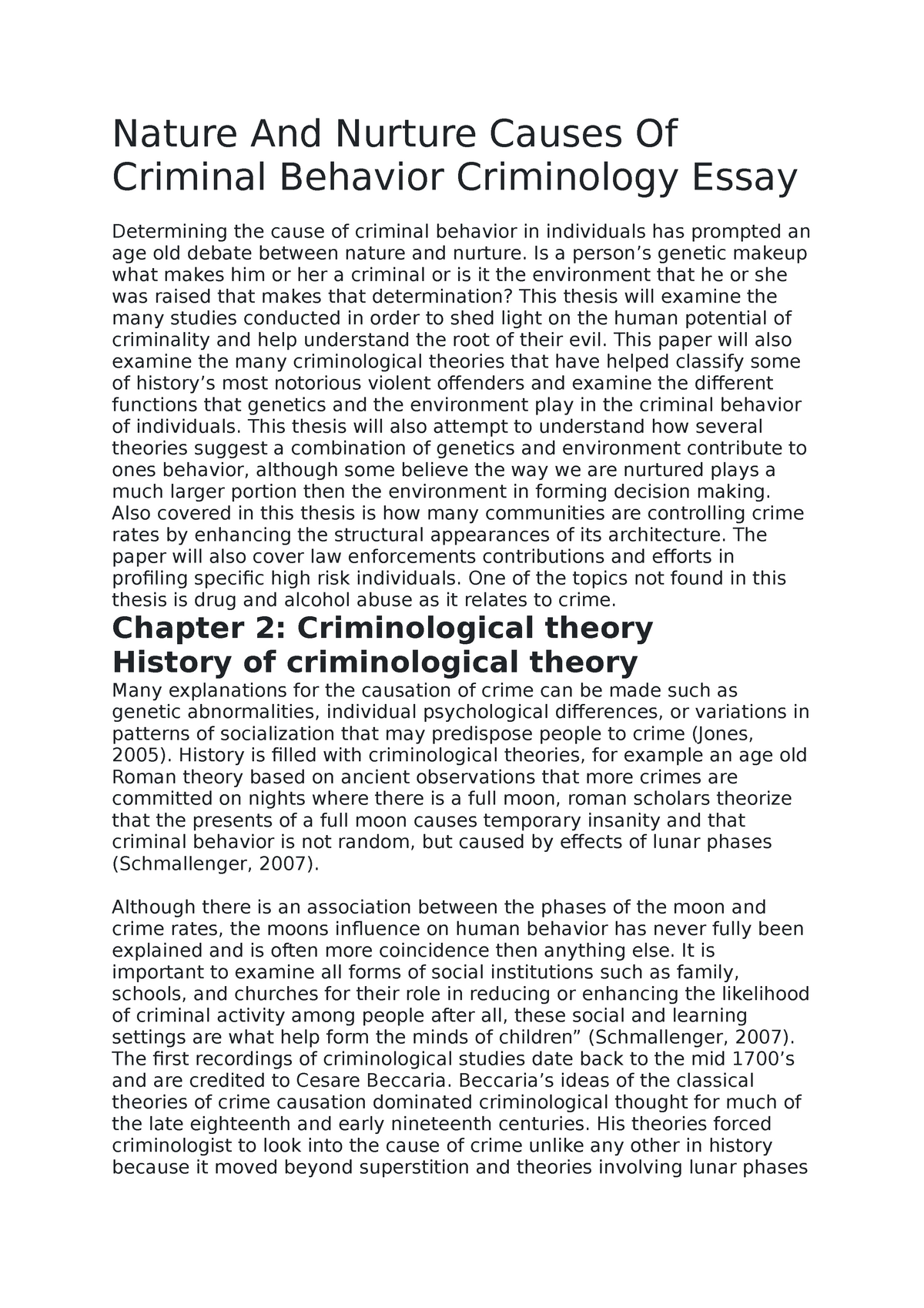 essay about criminal behavior