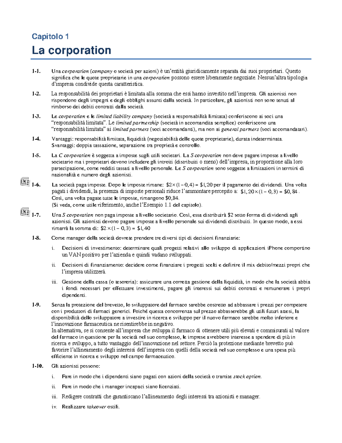 Soluzioni Capitolo 1 Finanza Aziendale Berk DeMarzo - Capitolo 1 La ...
