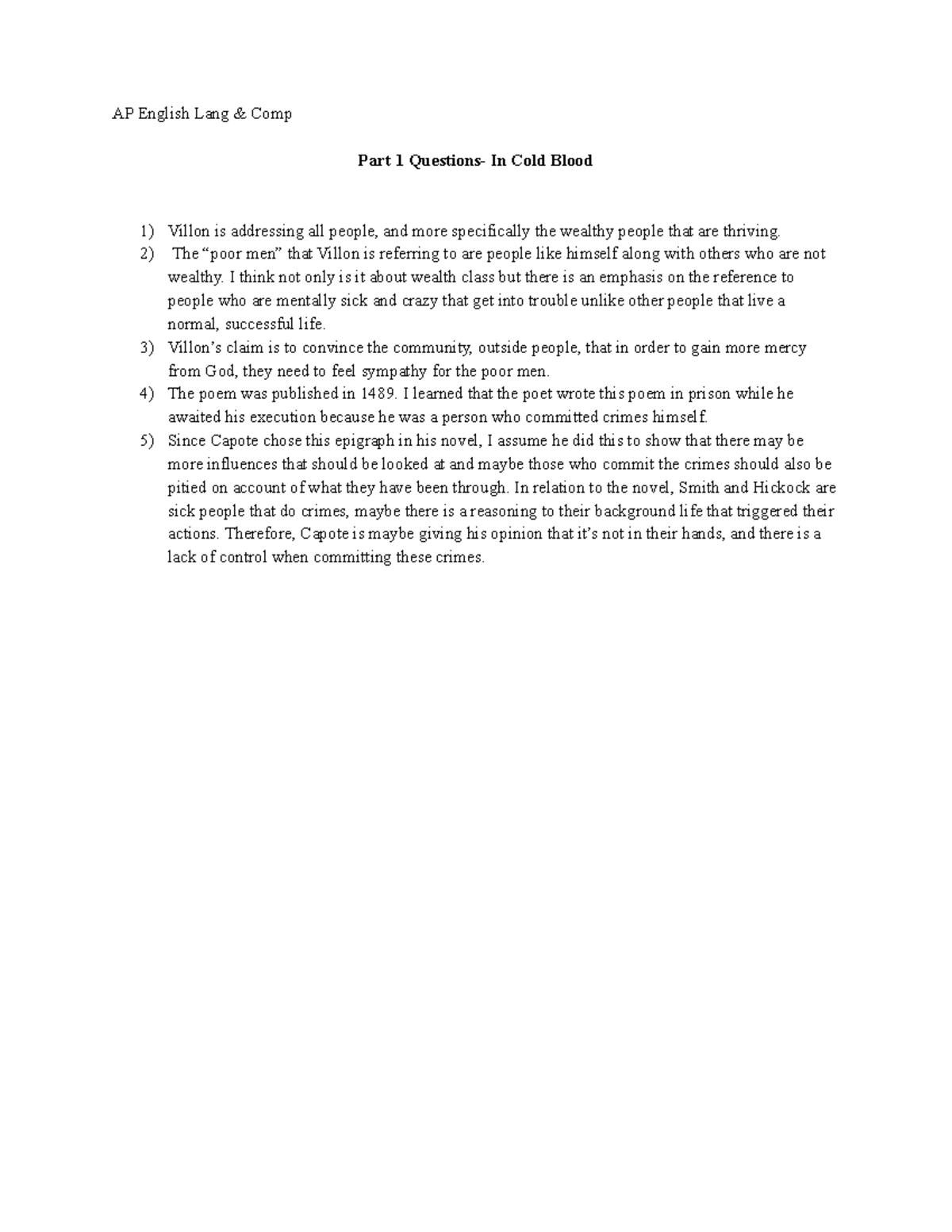 ICB Part 1 Questions AP English Lang & Comp Part 1 Questions In