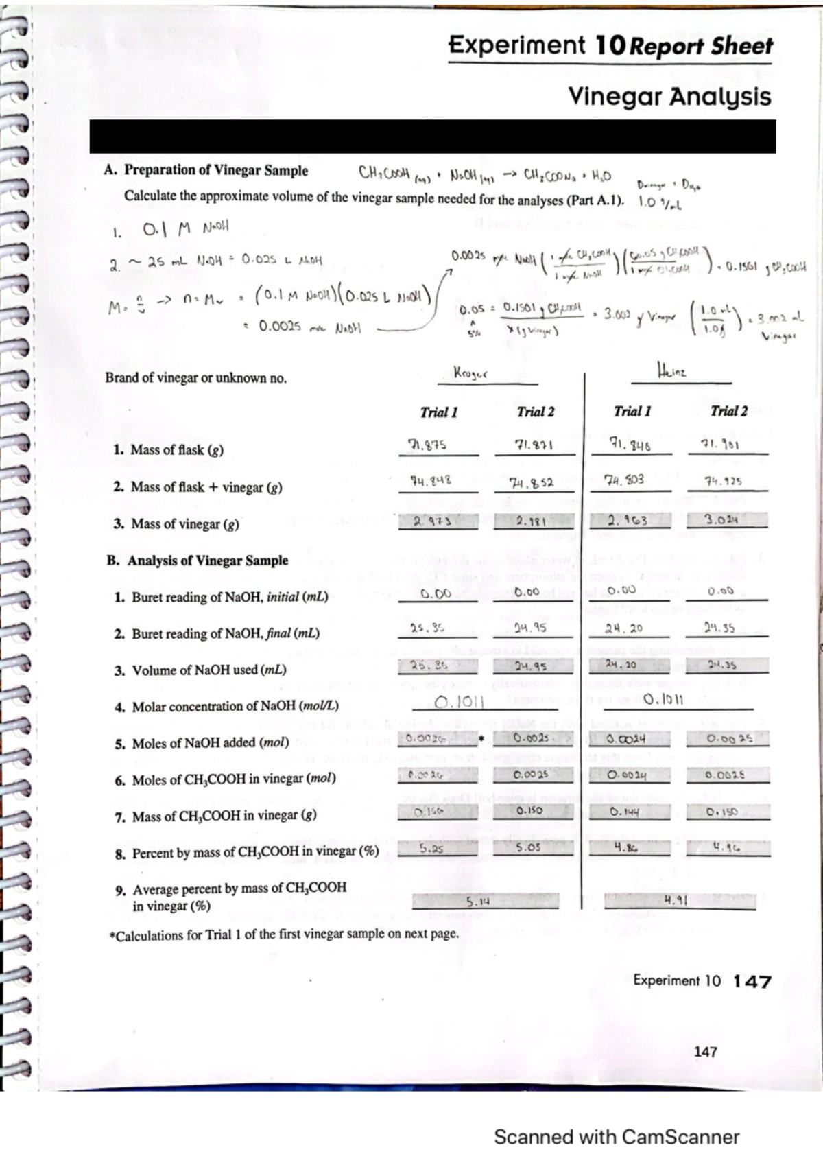 Vinegar Analysis Report CHEM 1240 Studocu
