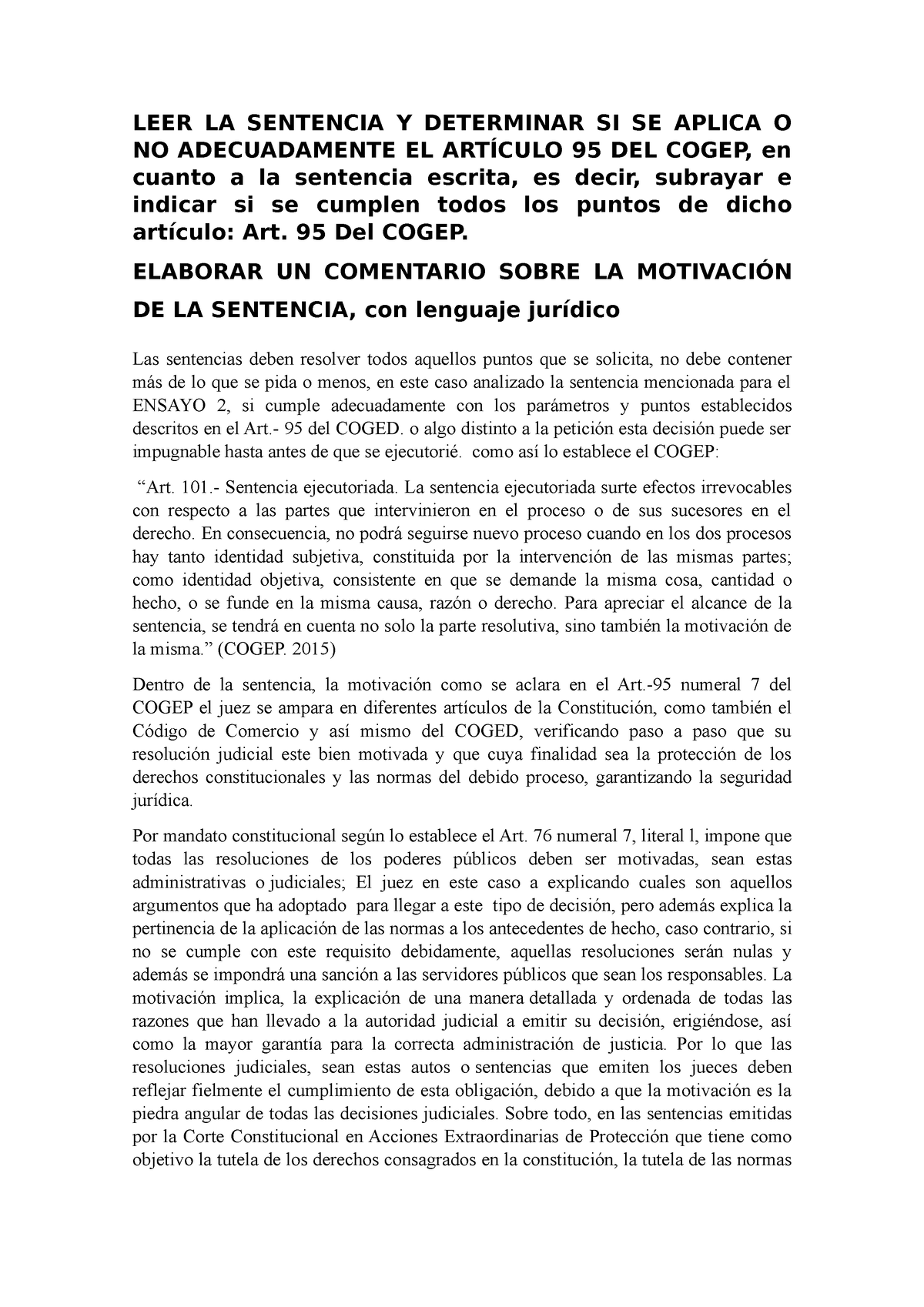 Elaborar UN Comentario Sobre LA Motivación DE LA Sentencia - LEER LA ...