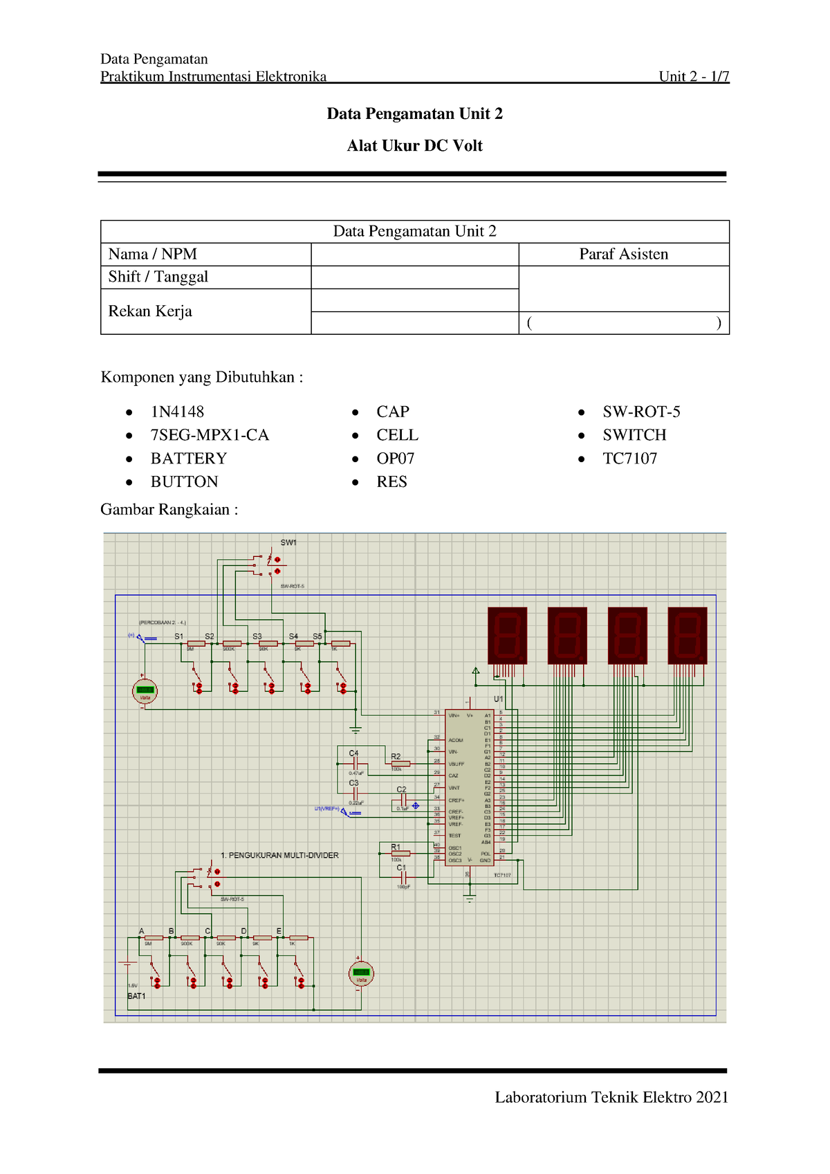 Data Pengamatan INEL Online UNIT 2 - Praktikum Instrumentasi ...