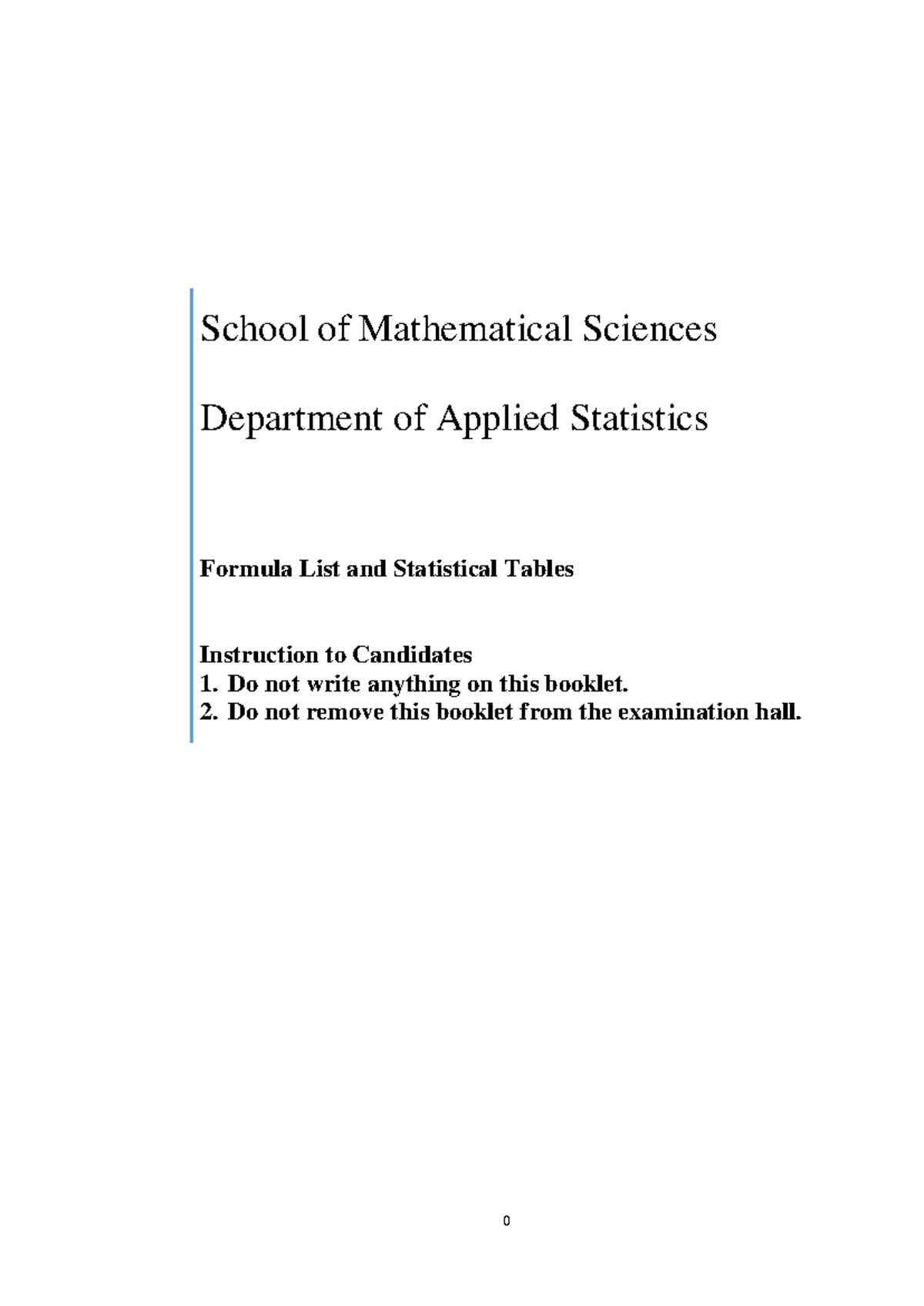 SMS Formula List and Statistical Tables - School of Mathematical ...