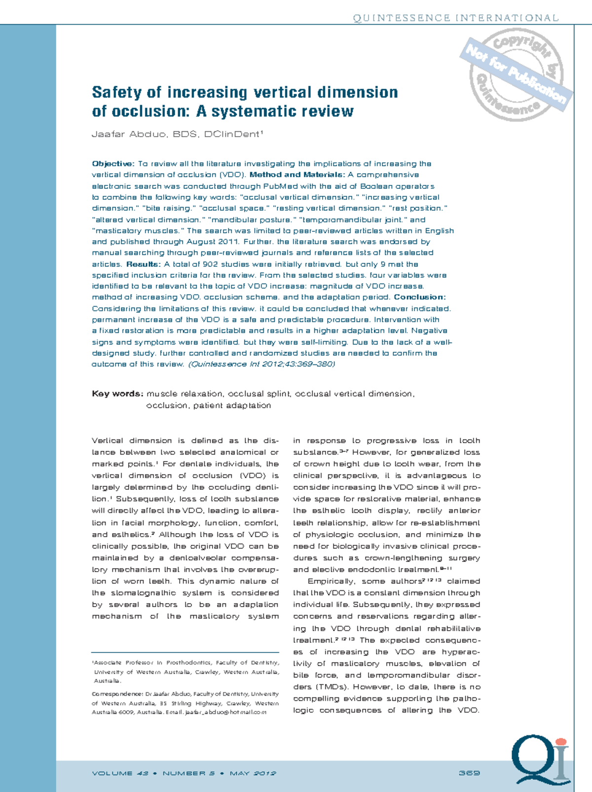 Safety Of Increasing Vertical Dimension Of Occlusion