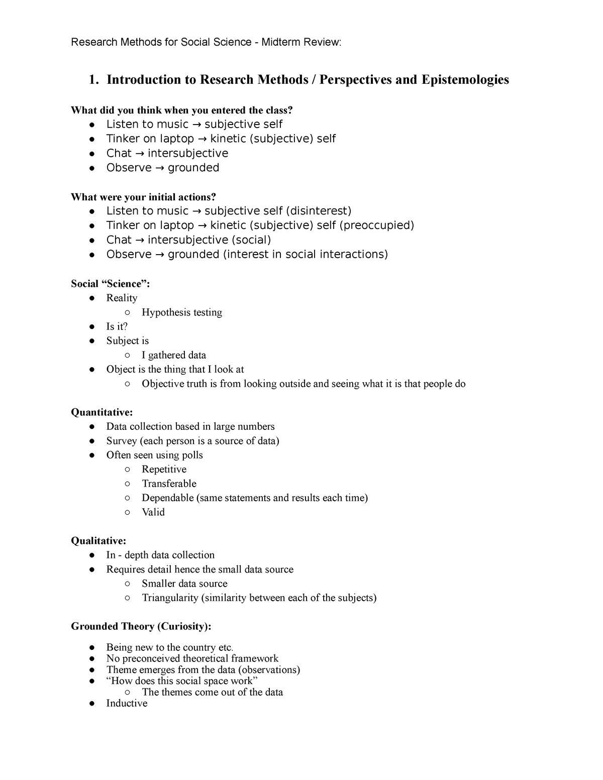 Social Science Midterm Review - 1. Introduction To Research Methods ...