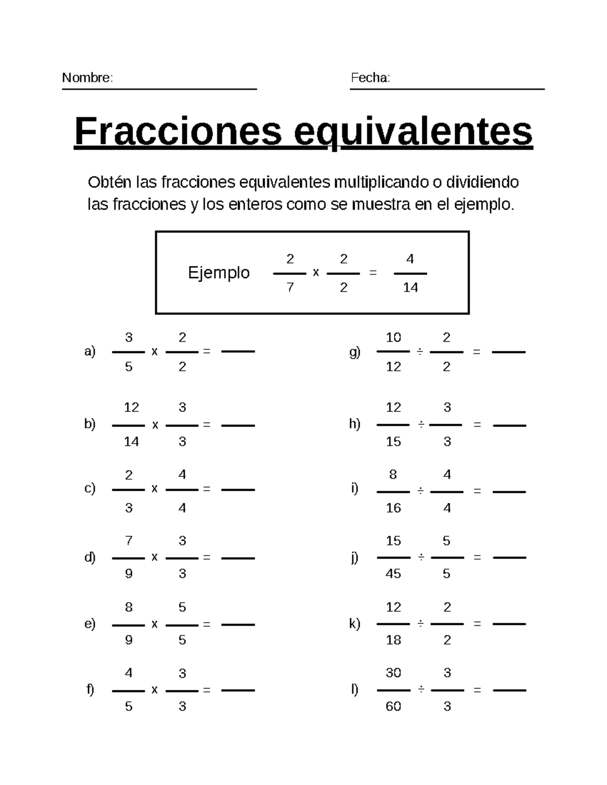 Actividades Vacacionales 1°, 2° y 3° - Fracciones equivalentes ...