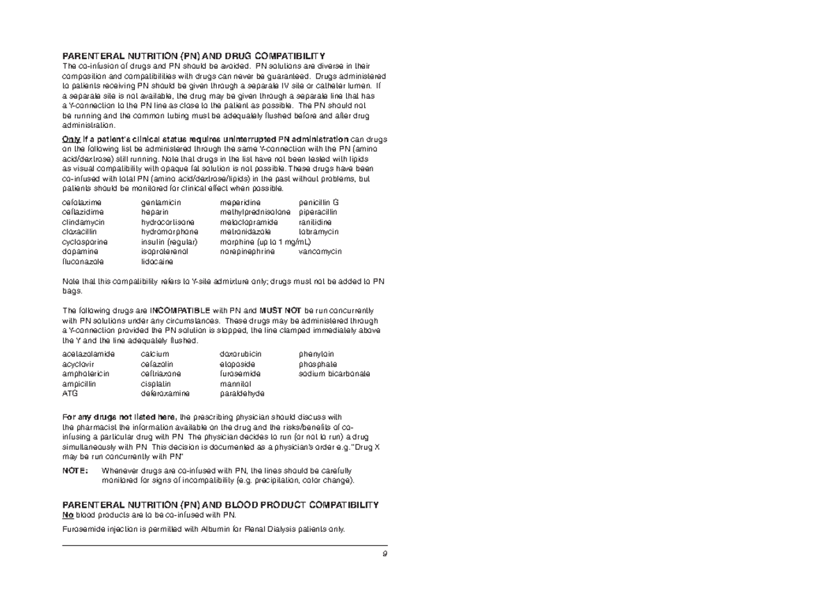 Parentral Nutrition Drug Compatibility - 9 PARENTERAL NUTRITION (PN ...