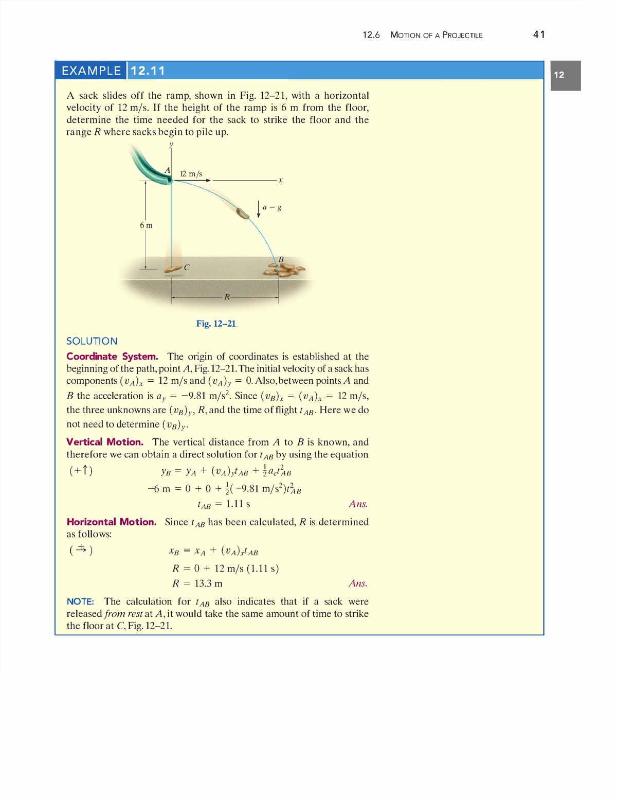 Motion OF A Projectile - Enginnering Mechanics - EXA M P L E 1 2. 1 1 1 ...