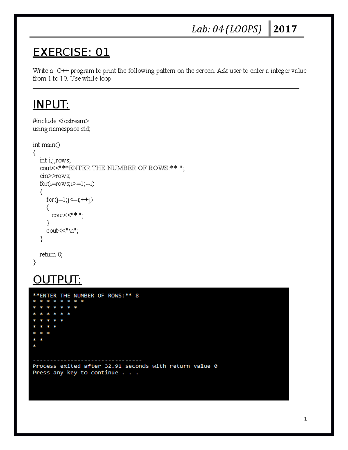 Anosha muzammil 02-235162-004 (BS-IT-2A) - EXERCISE: 01 Write a C++ ...
