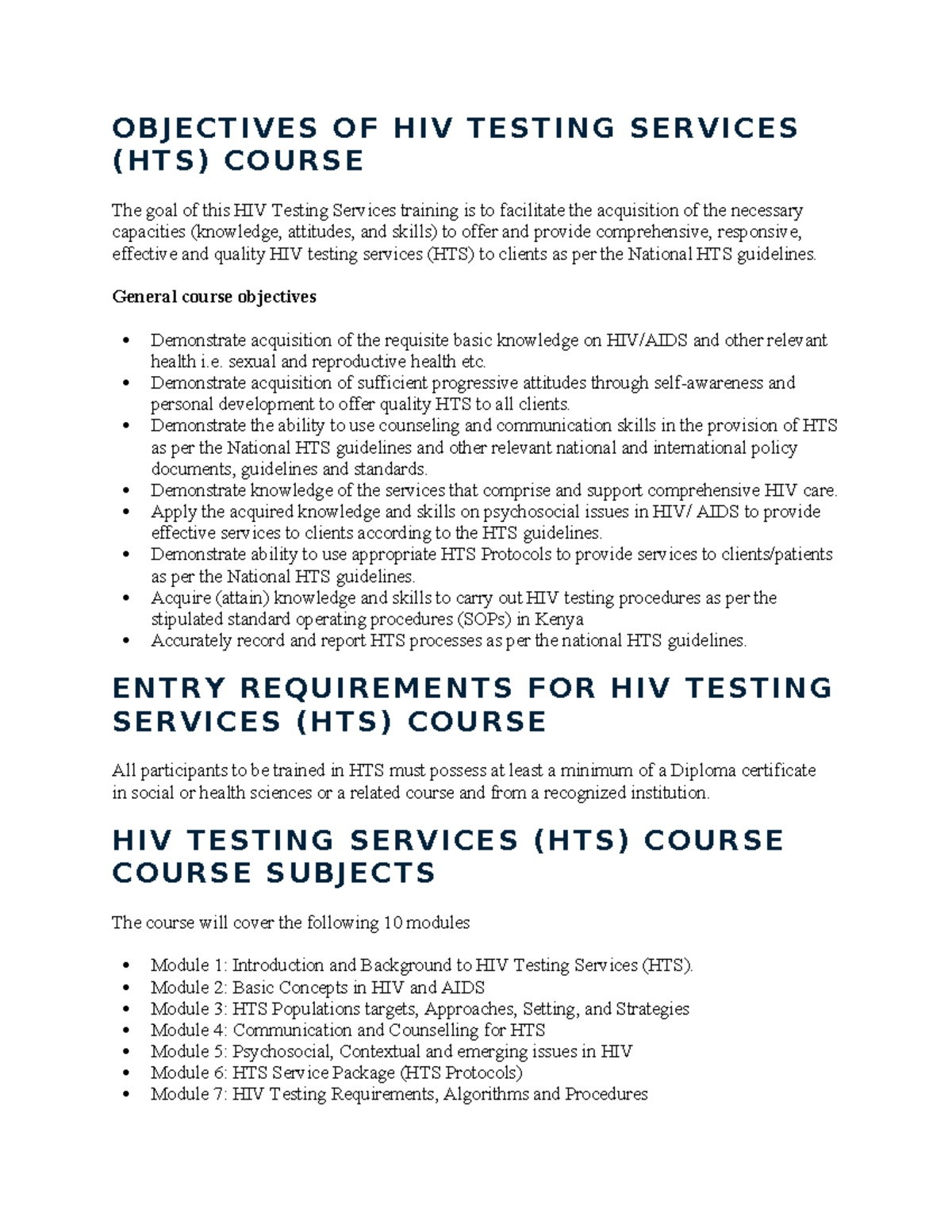 HIV Testing AND Counseling Services OBJECTIVES OF HIV TESTING