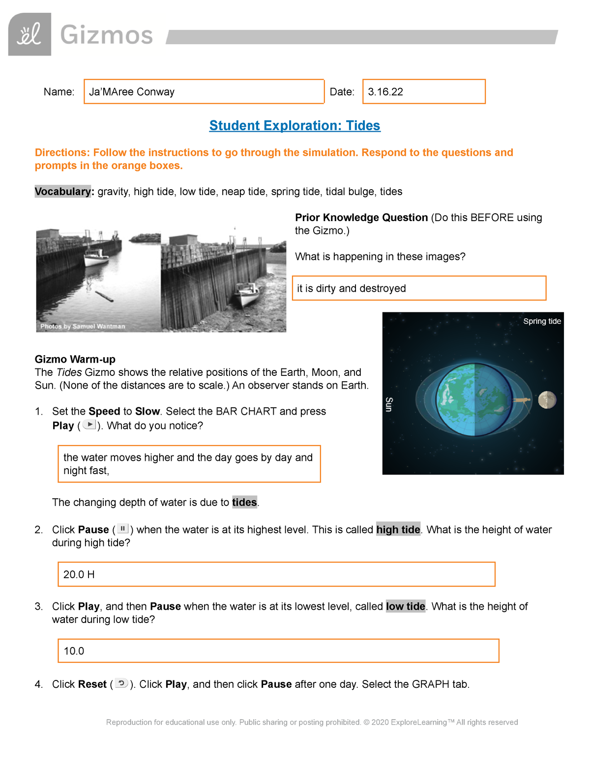 Student Exploration Tides Worksheet Answers