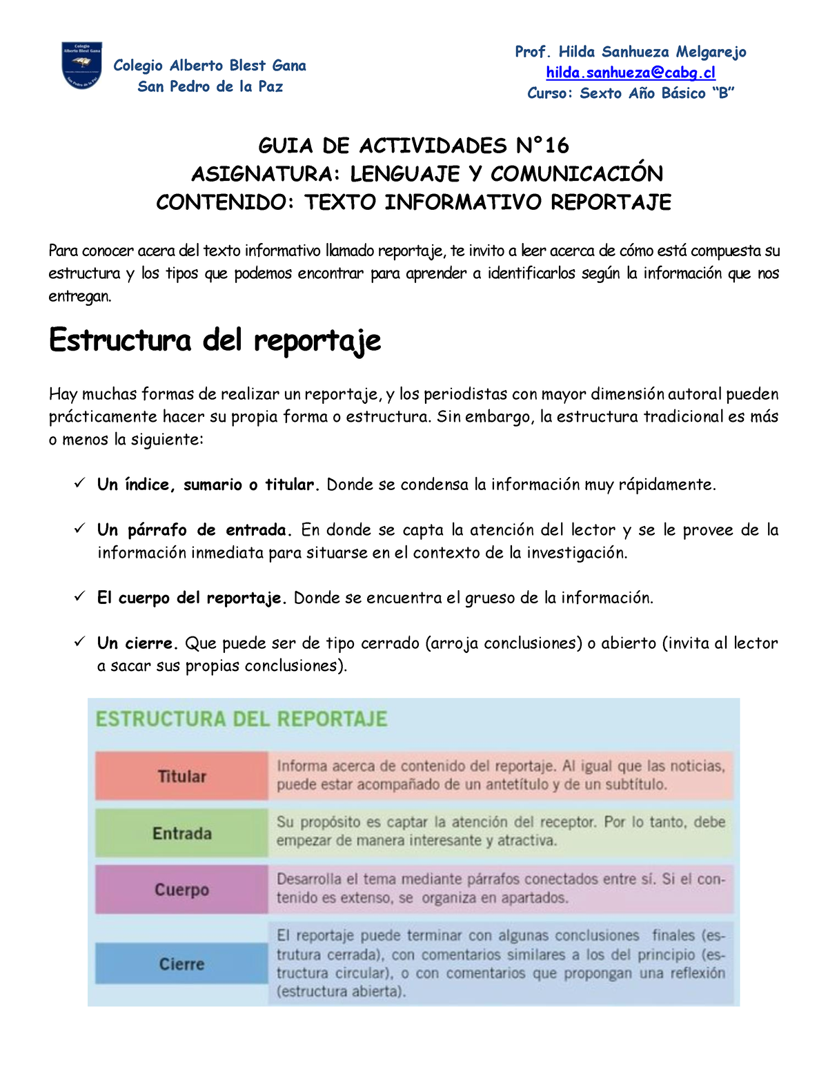 Estructura de un reportaje - GUIA DE ACTIVIDADES N∞ ASIGNATURA ...