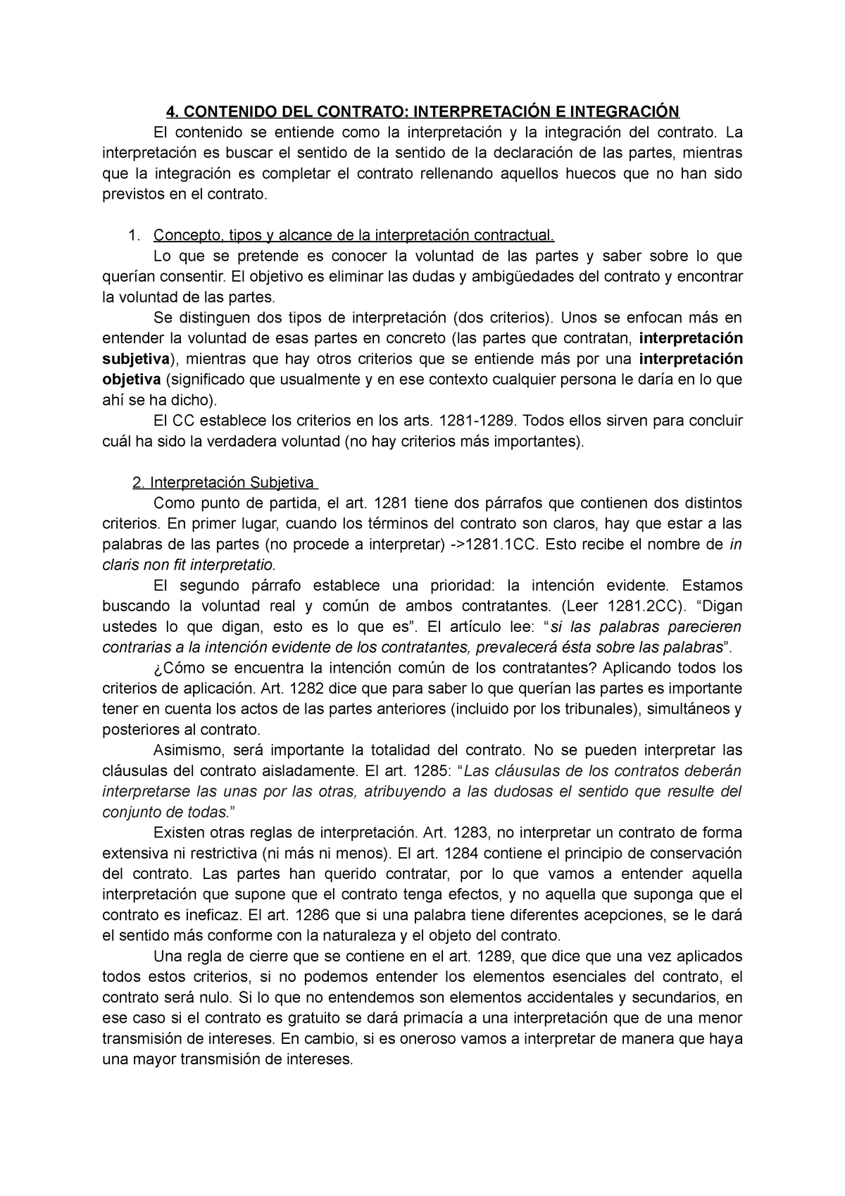 4 Contenido Del Contratato Interpretación E Integración 4 Contenido Del Contrato E El